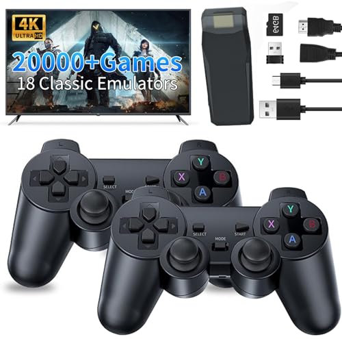 Wireless Retro Game Console Stick 4k HDMI Output Built-in 20,000+ Games with 18 Emulators, Plug & Play Retro Video Game Stick for TV, Dual 2.4GHz Wireless Controller, 64G