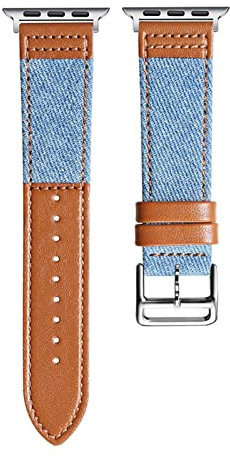 LPMPCZKZGF Banda de reloj de cuero de nylon compatible con la banda de reloj de Apple 44 mm Iwatch Series 7 6 5 4 3 Accesorios 4 2mm 38mm 40mm Correa de pulsera SmartWatch Watch strap(Light blue brown