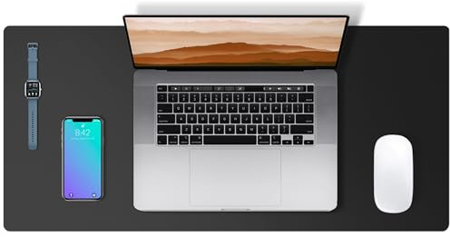 Abalter Leather Desk Mat – PU Desk Pad & Large Mouse Pad, Waterproof Non-Slip Writing Surface for Office Desk, Home Table, Laptop & Keyboard, (Black, 60 x 35 cm)