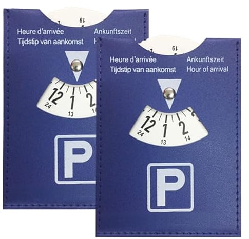 HAPPOW 2 Stück Parkscheiben, Parking Disc PU-Leder, 11 x 15 cm Parkuhr Auto, wendbares Parkschein, Hochauflösendes Display, langlebig, Universell für Autos und Motorräder(Blau)