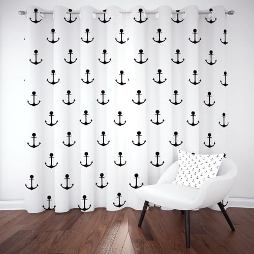 Maritim Anker Vorhang mit Ösen 2er Set, Meer Nautische Gardinen Wohnzimmer | 245x70 cm, Meer Seemann Verdunkelungsvorhänge Blickdicht Schlafzimmer Thermo Schallschutz Blackout Curtain