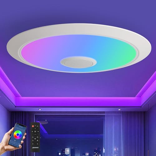 JDONG RGB Deckenlampe Led Deckenleuchte Dimmbar 72W Bluetooth Lautsprecher | Farbwechsel Deckenleuchte Musik Lampe mit bluetooth lautsprecher für Kinderzimmer Junge Schlafzimmer Bad Wohnzimmer Ø60CM