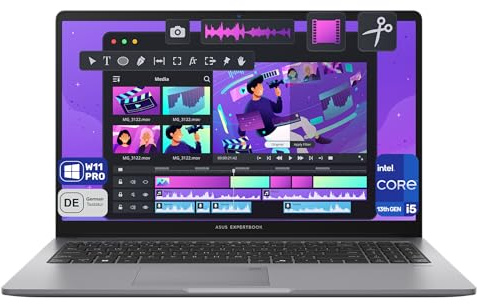 ASUS ExpertBook P1 Business Laptop, Intel Core i5-13420H, 32 GB DDR5 RAM, 2 TB PCIe SSD, 15.6 FHD Display, Intel UHD Graphics, QWERTZ Numerische Tastatur, Fingerprint Reader, Windows 11 Pro, Grau
