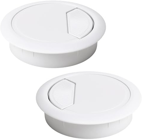 Luabue 2 Pezzi Passacavi Scrivania 60mm Bianco Passacavo per Scrivania | Plastica Copri Buco Scrivanie per Tavolo per Ufficio Mobili