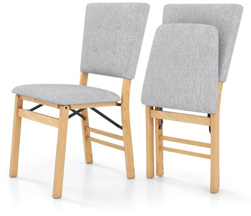 RELAX4LIFE 2er Set Esszimmerstühle klappbar, Küchenstühle mit gepolsterten Sitzen & Massivholzrahmen, Armlose Klappstühle bis zu 160 kg belastbar, modern, für Wohnzimmer, Bar & Küche (Grau)