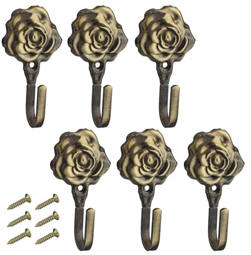 LELE LIFE 6 Stück Vintage Dekorative Wandhaken, Garderobenleiste Wandhalterung Metall Handtuchhaken für Badezimmer Hängende Mäntel, Taschen, Schlüssel, Antik Bronze