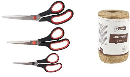 Bundle of D.RECT Scheren Set - 3 Stück (16/21/25 cm) – Haushaltsschere aus Edelstahl + D.RECT 50m Jute-Schnur Natur Braun