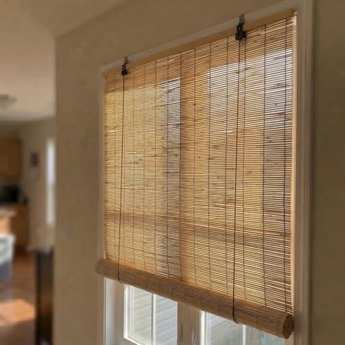 Store Enrouleur Roseau, Store Bambou Naturel, Brise-Vue, Store Occultant et Respirant, Store Bateau Fait Main, Protection Solaire Terrasse, Montage Facile, Solide, Durable(Fil Blanc,160W x 180H cm)