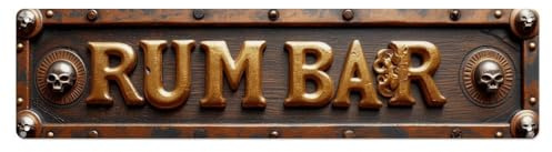Rum Bar Sign With Skulls And Gears Tin Sign Vintage Metal Sign, Living Room,BAR, Home, Bedroom Wall Decor,Retro Metal Poster 4X16 Inches