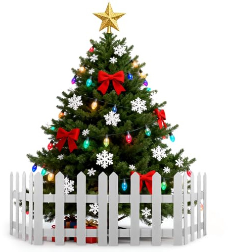 MAGICLULU Recinto in Legno Bianco 1,2m per Albero di Natale, Staccionata Decorativa Solida ed Elegante per Uso Esterno in Giardino e Prato