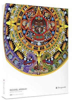 Pomegranate Circular 1000-Piece Jigsaw Puzzle for Adults, Michael Angulo's Aztec Sun Stone, Circular Puzzle, Matte Finish, Snug Fit