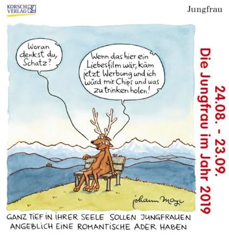 Jungfrau Mini 249219 2019: Sternzeichenkalender-Cartoon - Minikalender im praktischen quadratischen Format 10 x 10 cm.