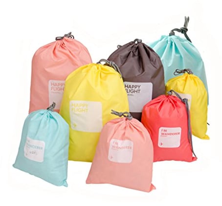 LZYMSZ 8 PCS Aufbewahrungsbeutel Reise Tasche, Nylon wasserdichte Kleidungs Beutel Zugschnur Taschen, Organizer Beutel für Koffer, Schuhe, Sport (8-Color)