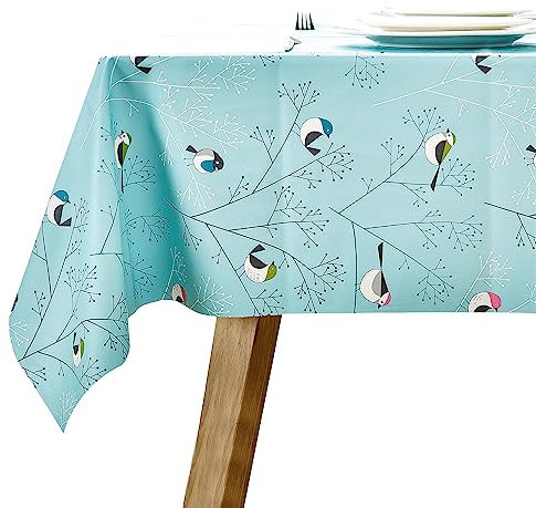 Vinyl-Wachstischdecke Quadratisch Abwischbar Ölfest Wasserdicht PVC Tischdecke Türkis Vogel 137 x 137 cm