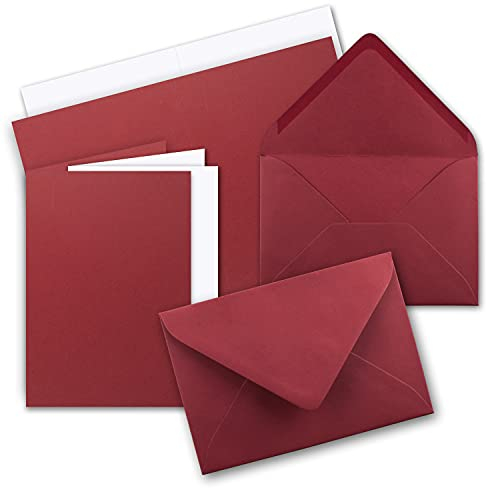 25 x Faltkarten-Set DIN A5 - Dunkel-Rot inkl. Umschlägen DIN C5 und passenden Einlegeblättern in Weiß - blanko Klappkarten 14,8 x 21 cm