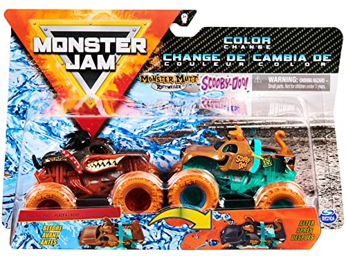 Monster Jam Original Monster Jam Zweier-Pack mit authentischen Monster Trucks im Maßstab 1:64 - mit Farbwechseleffekt (Sortierung mit verschiedenen Designs, Zufallsauswahl)