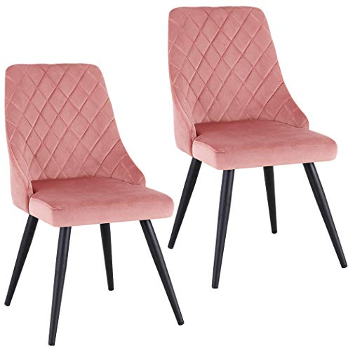 Duhome Wohnzimmerstuhl 2er Set Küchenstuhl Esszimmerstuhl Sitzfläche Aus Samt mit Metallbeine, Rose
