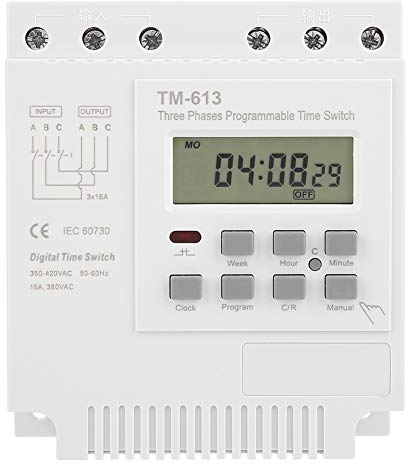 Programmierbares Zeitrelais, TM-163 3 Phase 380V Smart LCD Digital Weekly Programmierbares Zeitrelais, Zeitschaltuhr Power Timer Schalter, 17ON / Off (Tag/Woche)
