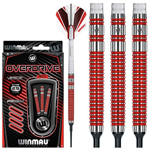 WINMAU Overdrive 18g Fassgewicht, 20g Gesamtgewicht Profi Wolfram Softip Dartpfeile Set mit Flights und Schäfte