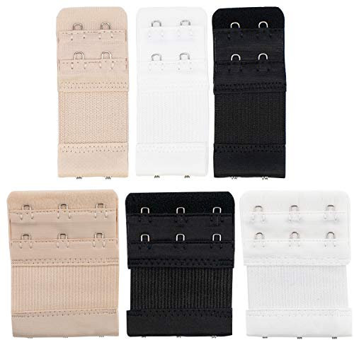 TRIXES 6PC Bra Extenders Strap Set - 2 Hook y 3 Hook Extensions - Maternity Bra - Nursing Bra - Cómodo y elástico - Ganancia de peso temporal - Blanco negro Beige
