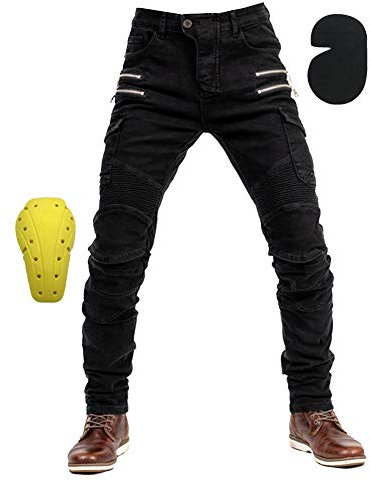 GELing Hommes Motorcycle Moto Pantalon Motards Jeans Renforcée Aramide Protection，Noir 1,L