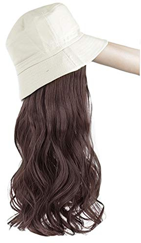 Bestgift Damen mit Perücke Kunsthaarkörper Lange Haar Modische Mütze Weiße Kappe + dunkelbraunes Haar ungefähr 55cm
