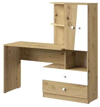 Mirjan24 Schreibtisch Araceli AI11 mit Schubladen und Regal, Kinderschreibtisch, PC-Tisch, Schülerschreibtisch, Computertisch für Jugendzimmer, Arbeitstisch (Eiche Artisan/Eiche Artisan + Weiß)