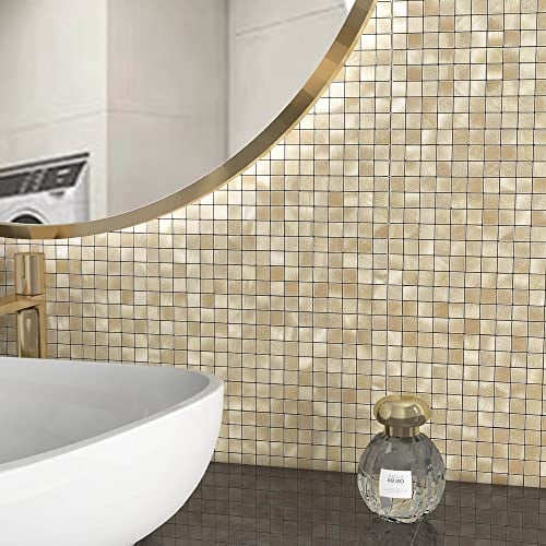 BeNice Stick on Splashback Tiles Self Adhesive Kitchen Wall 3D Sticky Metal Mosaic Stickers(10 Sheets,Champagne Gold)