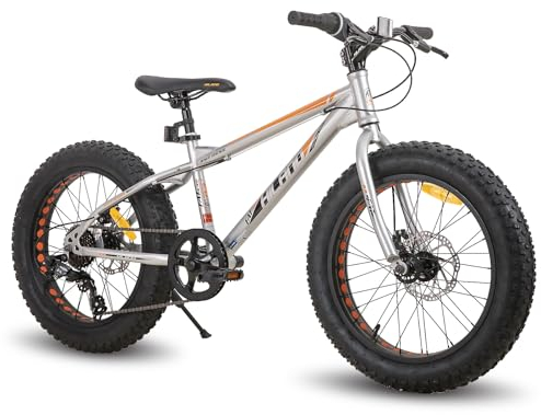 Hiland Kinder Fettrad Kinderfahrrad 7-Gang, Doppelscheibenbremse, 20 Zoll, Kinder Mountainbike für Jungen Mädchen Silber