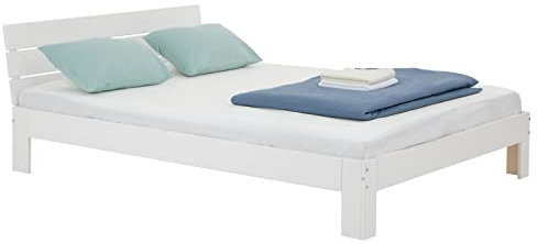 Massivholzbett Thomas, schönes Einzelbett mit Liegefläche 140 x 190 cm, Schlichtes Holzbett aus Kiefer massiv in weiß