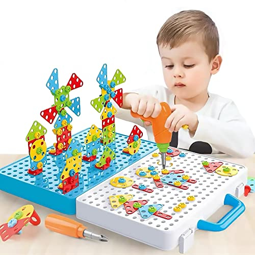 Ark miido Montessori Spielzeug mit Bohrmaschine Pädagogisch Kreativ Spielzeug Bohrmaschine Werkzeugkasten Kinder Pegboard 3D Puzzle Kreatives DIY Werkzeuge Spielzeug Steckspiele für 3+ Jahre Kinder