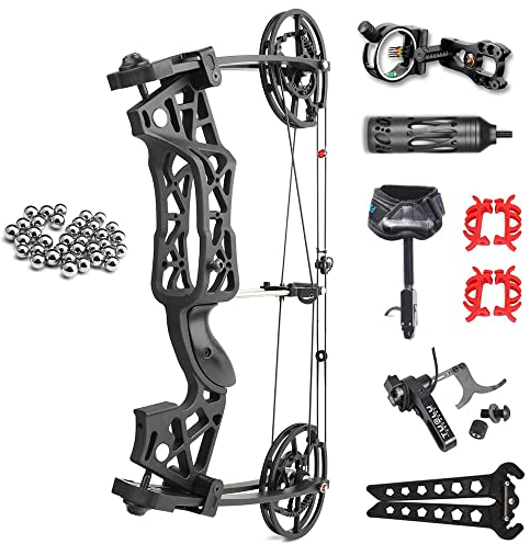 HNZMDY Bogenschießen Compound Bogen Set 40-65 lbs Stahlkugel Jagdbogen Compoundbogen Erwachsene Rechte/Linke Hand für Bogenschießen im Freien (Bogen + Zubehör)