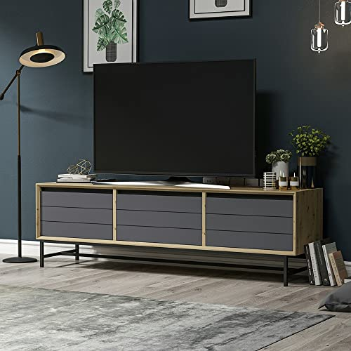 [en.casa] TV Schrank Gørlev mit 3 Schranktüren Fernsehtisch TV Bank 45 x 150 x 35 cm Lowboard TV Möbel Artisan Eiche/Anthrazit