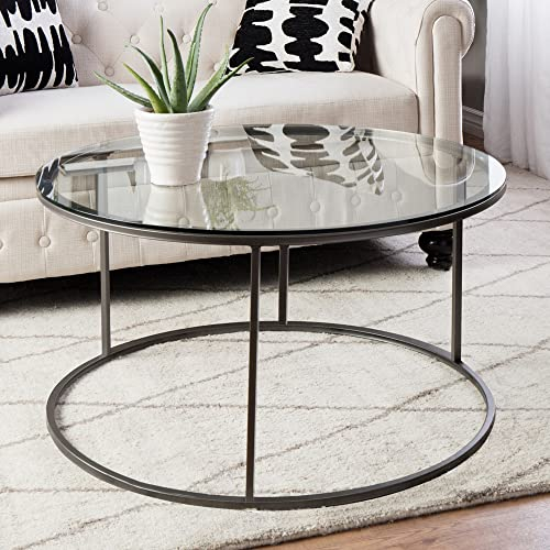 Mesa de Centro Mesa Auxiliar Redonda Soporte Estable Montaje Rápido Metal/Vidrio Templado Ø80 x45 cm Negro/Transparente