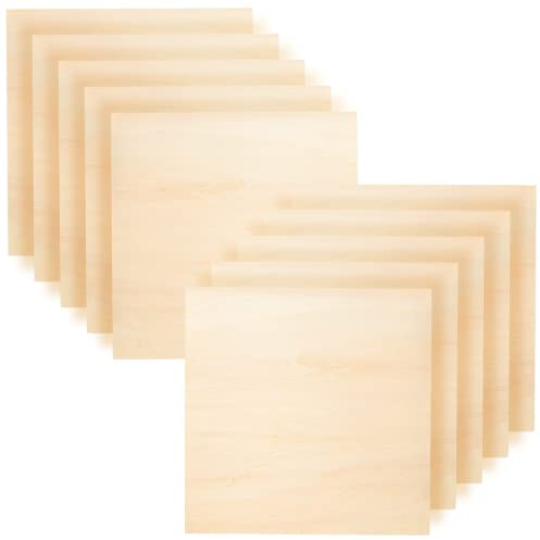 KEILEOHO 10 Pack 30cm Square Wood Sheets, 3mm Thin Wood Boards, 12 Inch Unfinished Basswood Plywood Board for Craft DIY Models