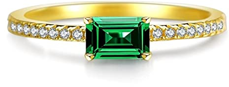 Bellitia Jewelry 925 Sterling Silber Vergoldet Damenring für Frauen, Mai Birthstone Geburtsstein Smaragd Geschenk, Hochzeitsschmuck für Frauen