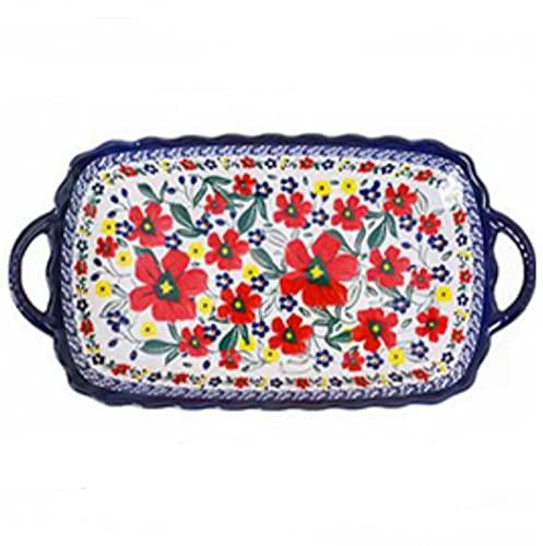 Fuente de Horno Plato de cerámica for hornear Utensilios for hornear rectangulares Bandeja de lasaña pintada a mano for cocinar, plato de cazuela for la cena de pasteles, apto for microondas y horno V