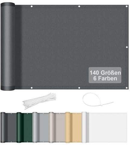 AXT SHADE Benutzerdefinierte Größe Balkon Sichtschutz Wetterfest 0.9x9m Balkonverkleidung Balkonabdeckung Balkonbespannung Blickdichte Windschutz und UV-Schutz für Balkongeländer-Dunkelgrau