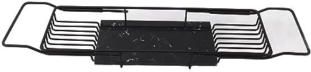 Haofy Expandable Bathtub Tray, Metal Marble Bathtub Caddy Tray, Bathtub Rack Shelf, Bathtub Rack Across Tub for Bathroom (Black)