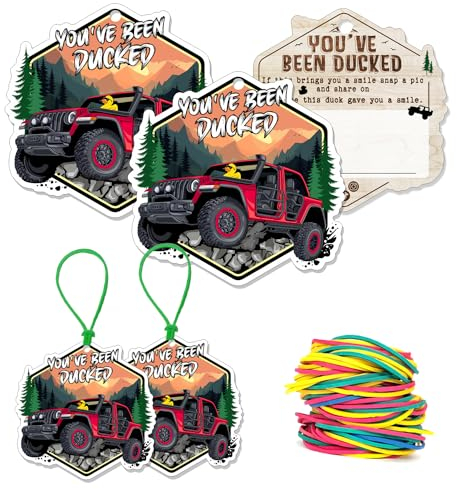 Been Ducked You've Card, Duck Duck Tags, Ducking Game Card, Rubber Duck for Tags, 6 Color Car Design, with Round Hole and Rubber Bands 50 PACK (Red)