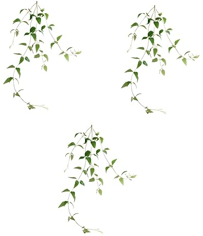 Warmhm 3 Stück Künstliche Blumen Künstliche Bäume Künstliche Clematis-Rebe Künstliche Pflanzen Gartenrebe Künstlicher Efeu-Kranz Grün Gefälschte Kunststoff-
