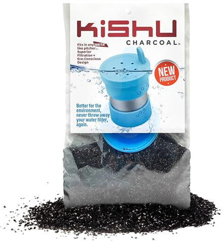 Kishu Charcoal Water Filter Refill for Brita-Style Pitcher & Dispenser - Activated Carbon for Brita Filter - Tested Charcoal Filter Refill of 6 Months Granules Supply