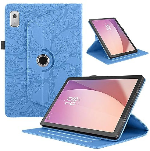 TEDTIKJT Funda para Lenovo Tab M9 9 2023 PU Cuero Folio Tablet Protectora Case 360°Carcasa Giratoria de ángulo Múltiple con Soporte Función Cover Lenovo Tab M9 9,Azul Árboles