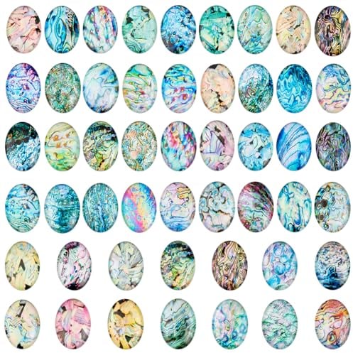 PH PandaHall 50pcs Oval Glass Cabochons Marble Printed Cabochon Dome Tiles 25x18mm Cabochon Beads Flatback Tiles for Photo Pendant Cameo Jewellery Embellishment Decoration Mixed Color