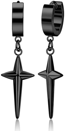 GTHIC Edelstahl-Punk-Kreuz-Creolen für Männer und Frauen, Huggie-Ohrringe, schwarzer Ohrring