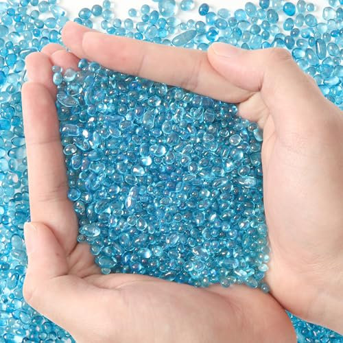 T4U Tumbled Chips Stones Crushed Blue Gravels 2 LB, Irregular Shaped Natural Rock Pebbles, DIY Polished Rocks for Potted Plant, Bonsai, Vase Fillers Aquarium Decoration, Aquarium Gravel Rocks