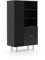 Lomadox Highboard Vitrinenschrank in schwarz matt, Front mit Rillenoptik, Goldfarbene Griffe und Füße