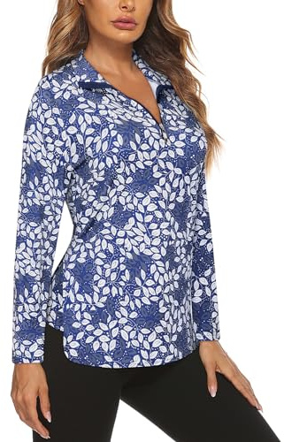 Koscacy Women's Long Sleeve Golf Tennis Polo Shirts UPF50+ Half Zip Dry Fit Workout Tops Athletic Shirt
