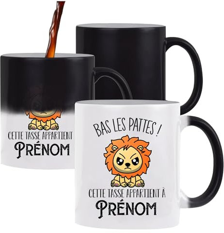 Tasse Prénom personnalisable bas les pattes | Mug idée cadeau personnalisée collègue de travail famille amis (Tasse Magique, Lion)