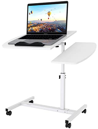 HAMHAIGO Schrebitisch Steh Sitz-Stehpult Höheverstellbar 60x40cm Computertisch Weiß Beistelltisch Pflegetisch Laptoptisch PC Tisch mit Rollen für Büro Bett Sofa Krankenhaus Krankenpflege Lesen